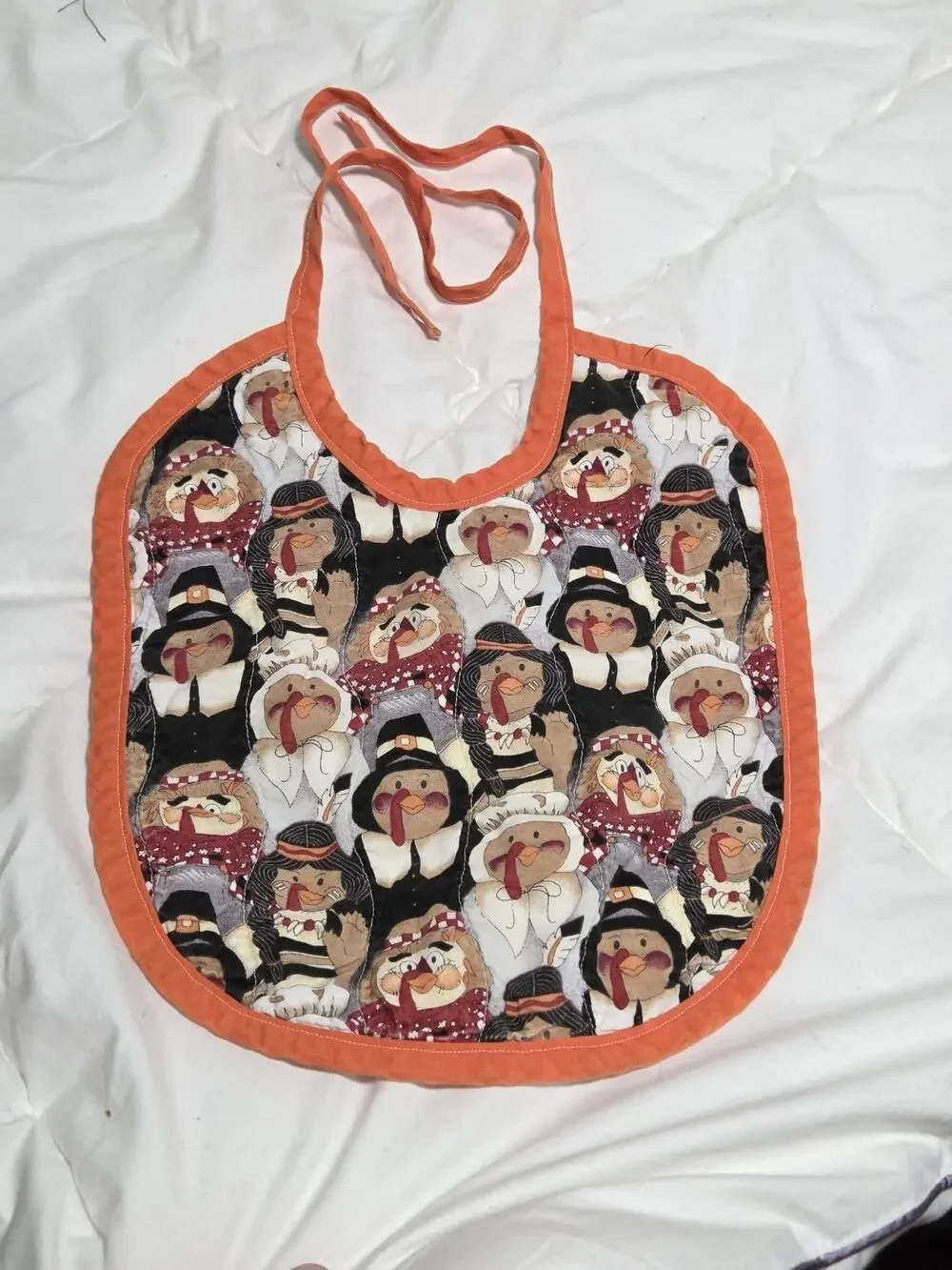 Handmade Baby First Bib Thanksgiving Quilted Towel Holiday Mommy's Turkey Unisex